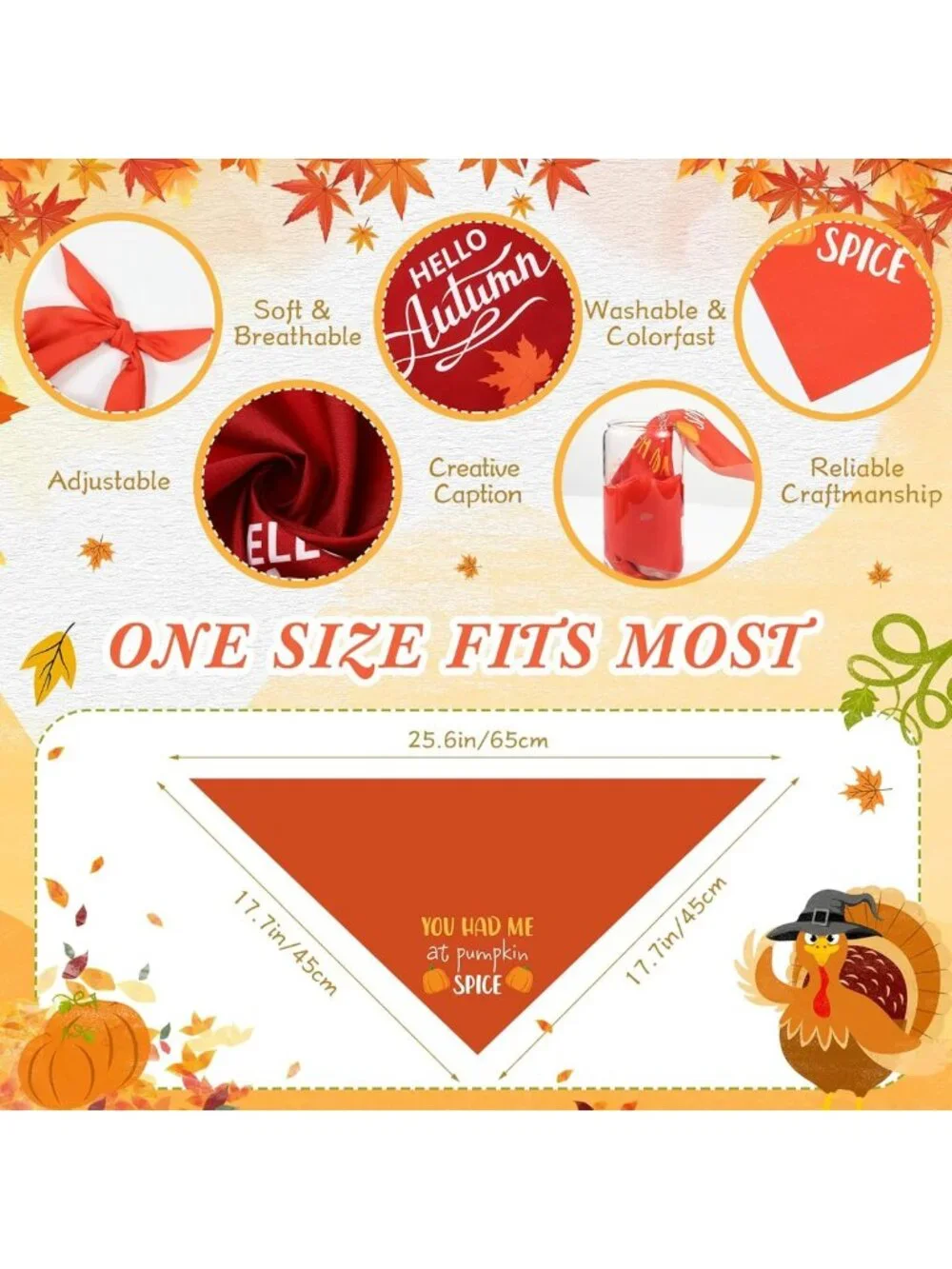 100 Pcs Fall Dog Bandanas - Cute Triangle Scarves for Pets, Adjustable